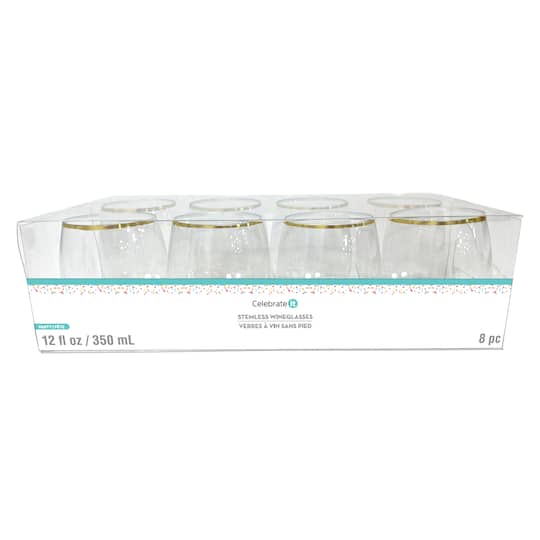 Gold Rim Stemless Wine Glasses, 8ct. by Celebrate It™